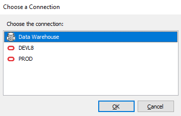 Selecting the Data Warehouse ADO connection from a list of ADO connections